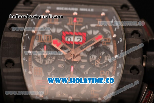 Richard Mille RM 011 Felipe Massa Flyback Chronograph Swiss Valjoux 7750 Automatic Carbon Fiber Case with Skeleton Dial Black Inner Bezel and Rose Gold Markers - 1:1 Original - Click Image to Close